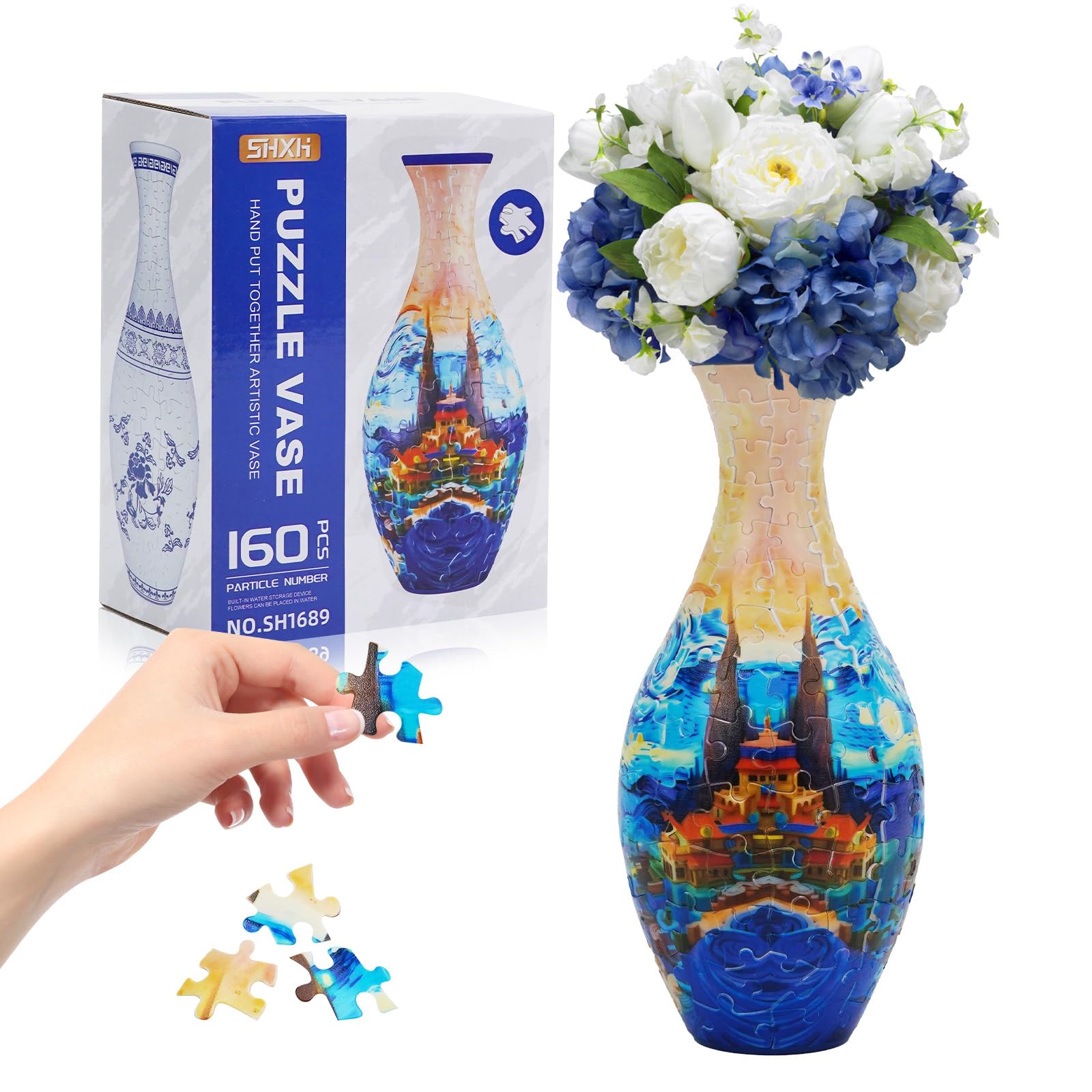 3D Puzzle Planter Vase for Home Decoration, 160 Pieces DIY Flower Vase - Perfect Housewarming Gift(Starry Night Castle)
