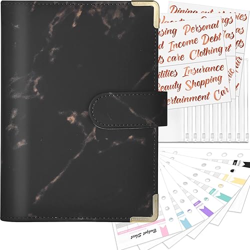 Sooez Carpeta de presupuesto de mármol con sobres de cremallera, organizador de dinero A6 para ahorrar dinero en efectivo con sobres de efectivo, 12