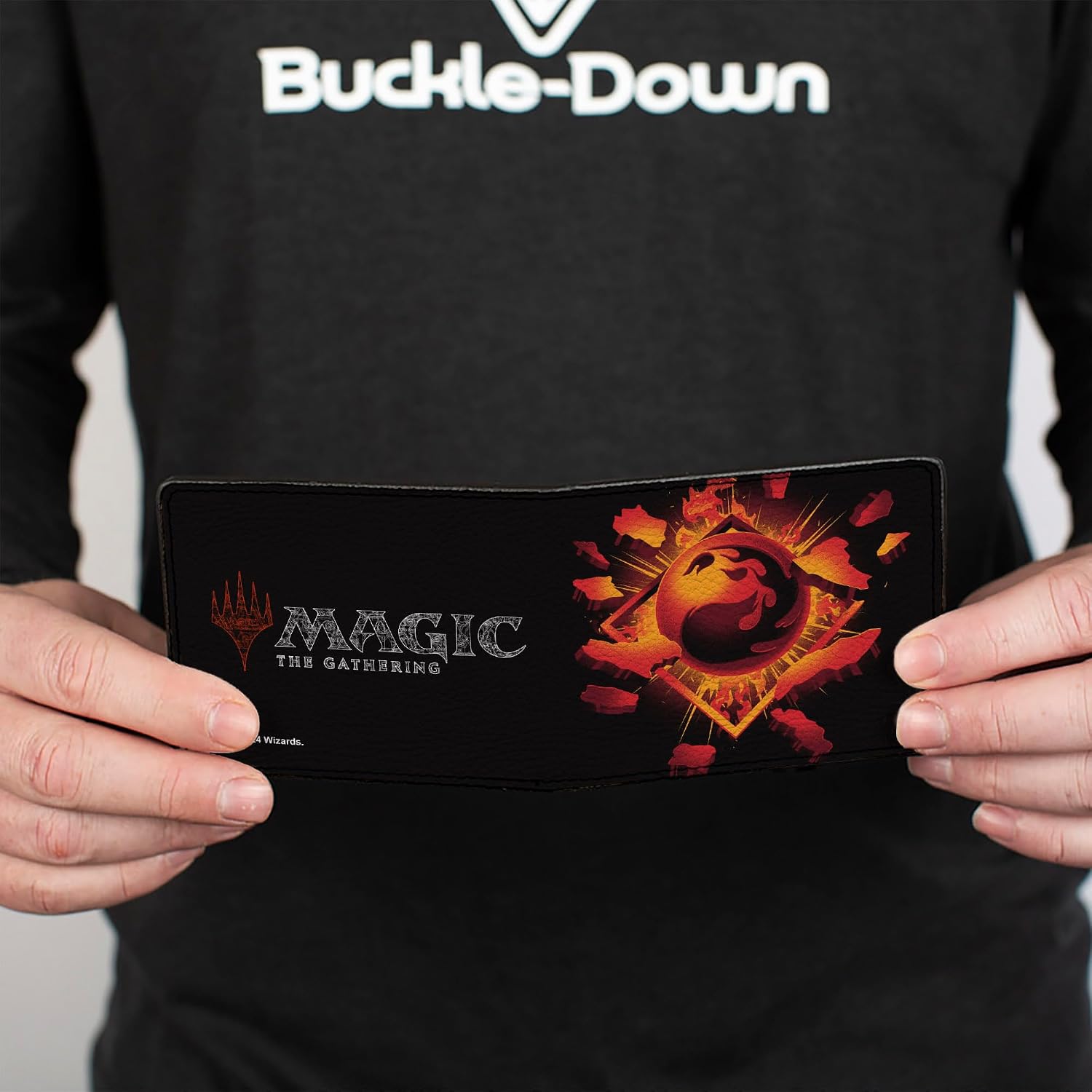 Buckle-Down Magic the Gathering Wallet, Bifold, Magic the Gathering Red Mana Fireball Icon and Logo Black Red, Vegan Leather