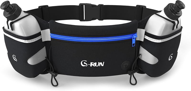 Q-RUN Hydration Running Belt with Bottles - Water Belts for Woman and Men - iPhone Belt for Any Phone Size - Fuel Marathon Waist Pouch for Runners - Jogging Cycling Biking, Blue