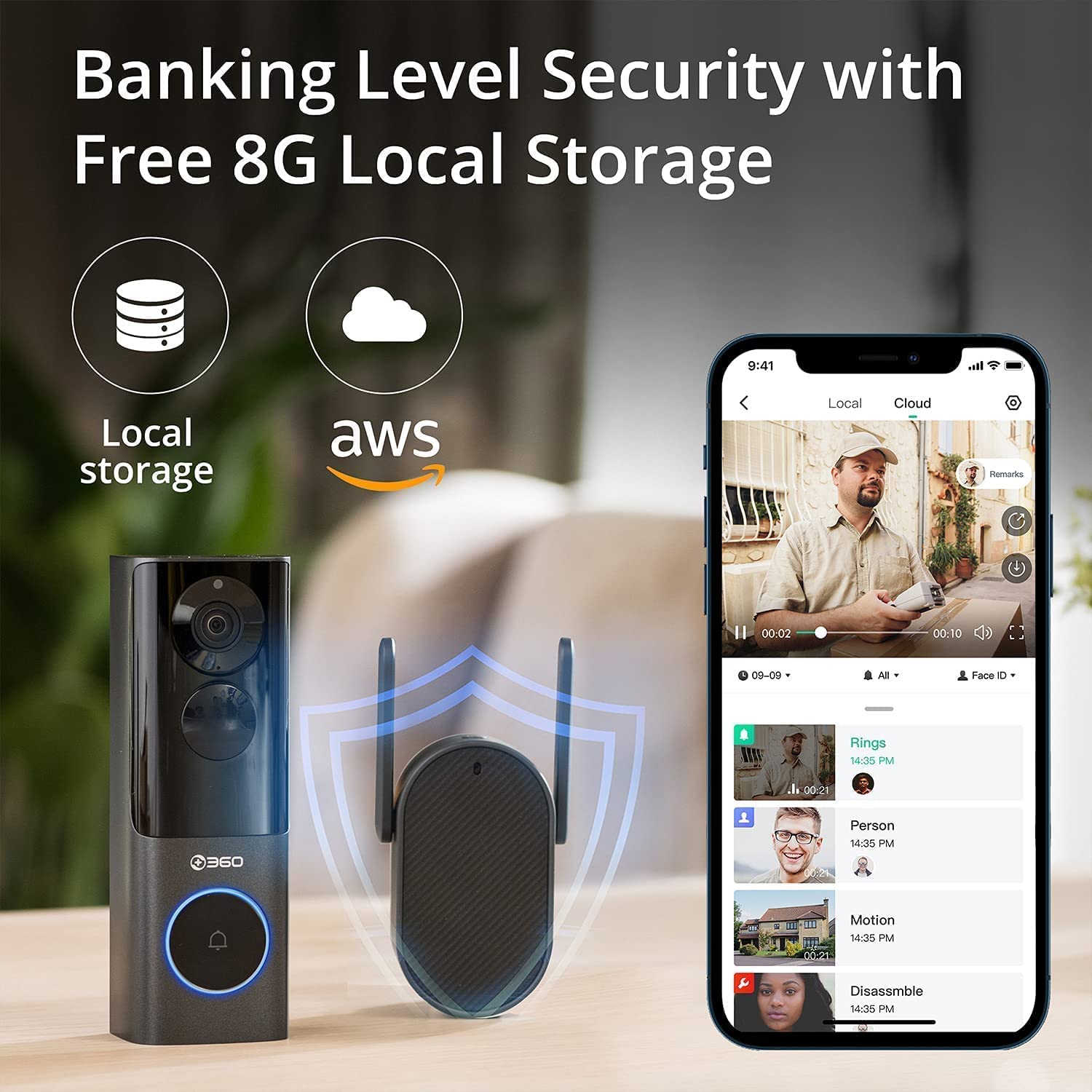 360 Videocitofono WiFi Senza Fili, 5MP Video Campanello con Suoneria, 2.4/5GHz WiFi, Rilevamento Umano, Rilevamento Pacchi, Audio Bidirezionale, IP66 Impermeabile, 8GB Archiviazione Locale Gratuita