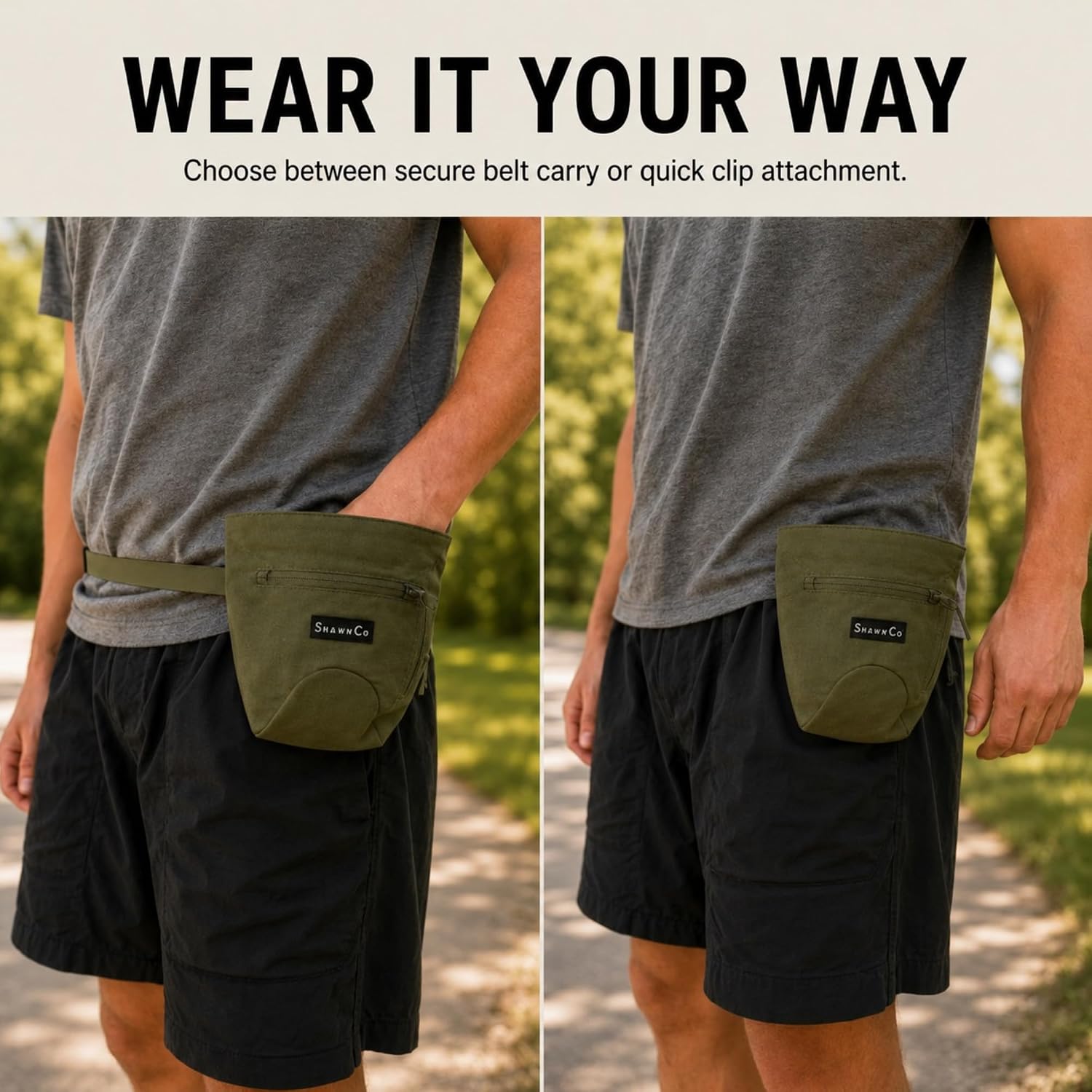 SHAWNCO Essential Treat Bag, Dog Snack Pouch (Olive Green) image 5