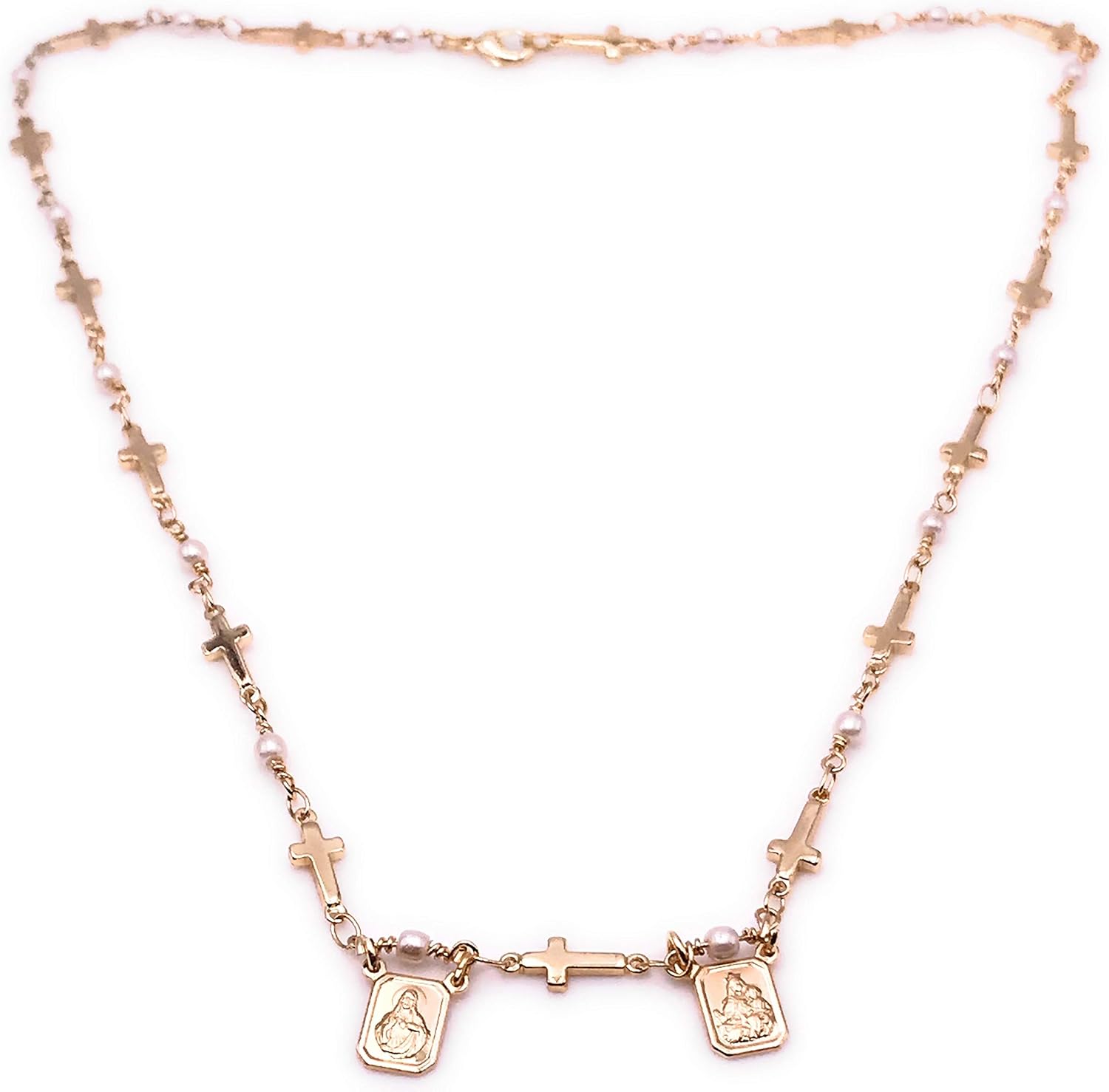 LESLIE BOULES Gold Plated Catholic Scapular Necklace for Women Cross Chain - Image 3