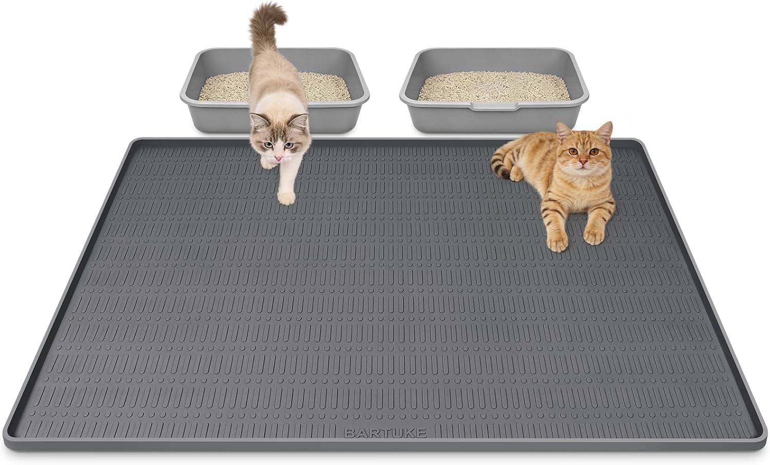 Kalolary Large Cat Litter Box Mat, 47" x 35" Silicone Litter Trapping Mat for Cats, Trapping Mat for Scatter Control with Raised Edge Waterproof Silicone Pad for Floor Easy to Clean (Dark Gray)