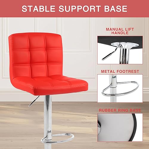 Miniatura 6 de LSSBOUGHT Taburetes de bar ajustables sin brazos, taburete de bar moderno giratorio de piel sintética, sillas de isla de cocina con respaldo, juego