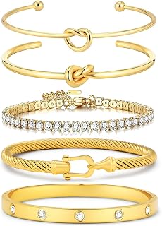 18 K Gold Plated Love Bangle Bracelet Stack Cuff Jewelry for Women Jewelry Set for Women Gift with Box