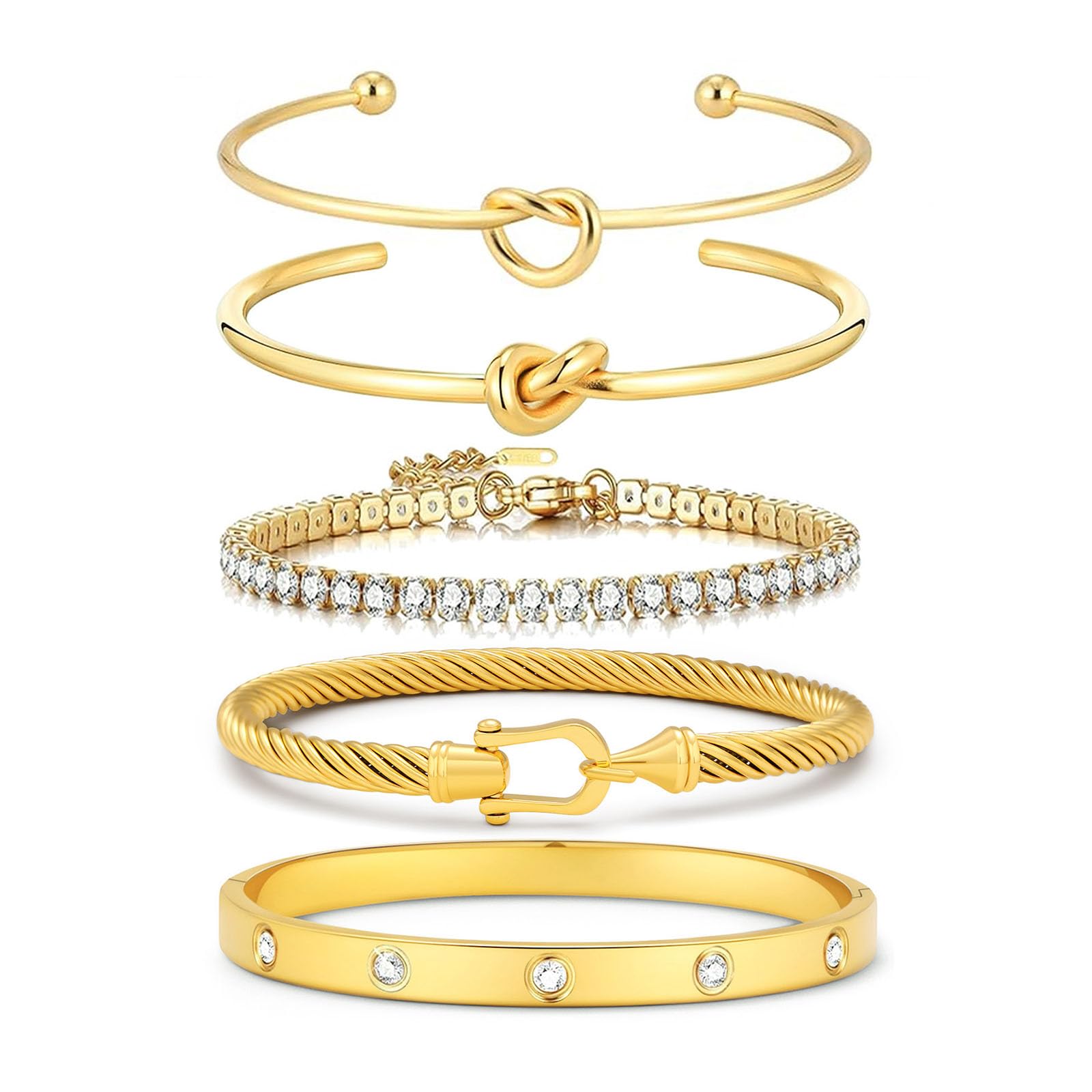 FAFUGA 18 K Gold Plated Love Bangle Bracelet Stack Cuff Jewelry for Women Jewelry Set for Women Gift with Box