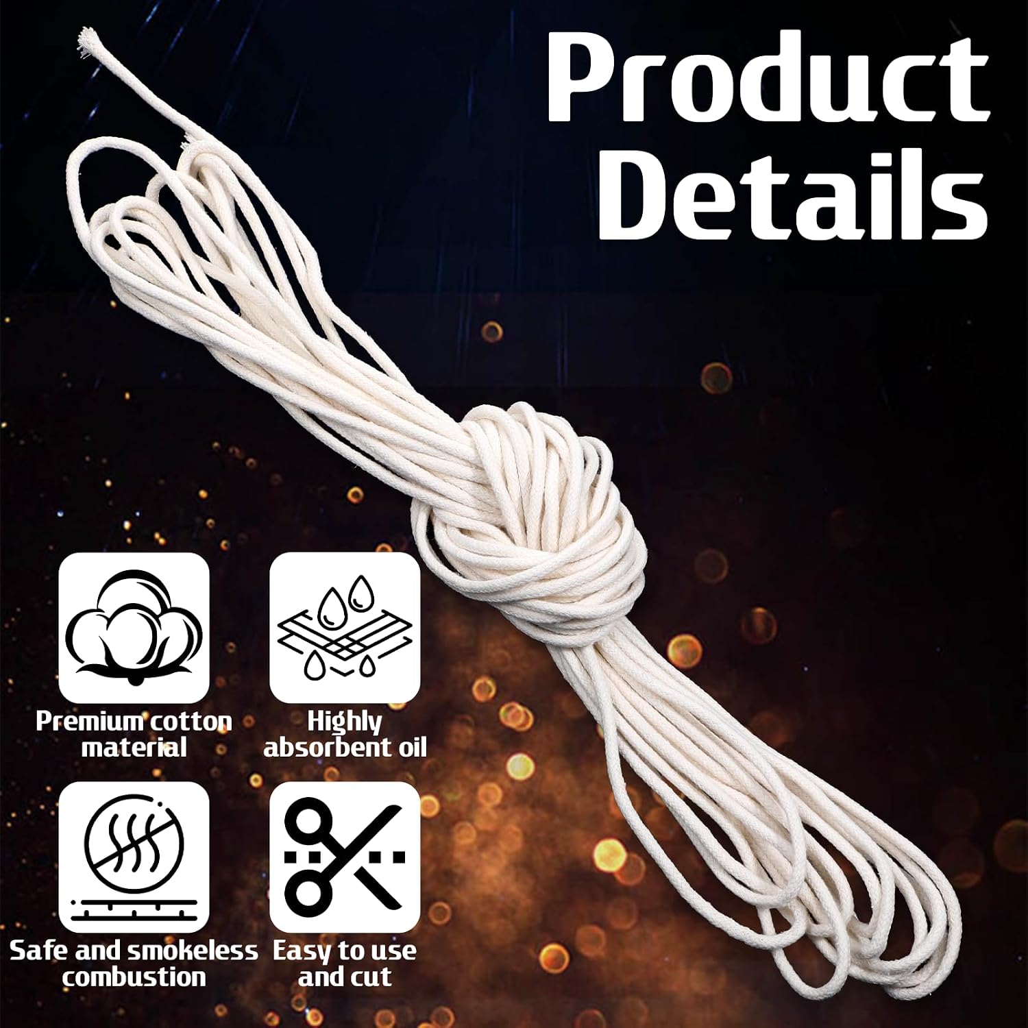 32.8Ft 2mm Diameter Oil Lamp Wick, Braided Round Candle Wicks Replacements, Round Cotton Burner for Alcohol Lamps and Candles, Kerosene Torches Lantern