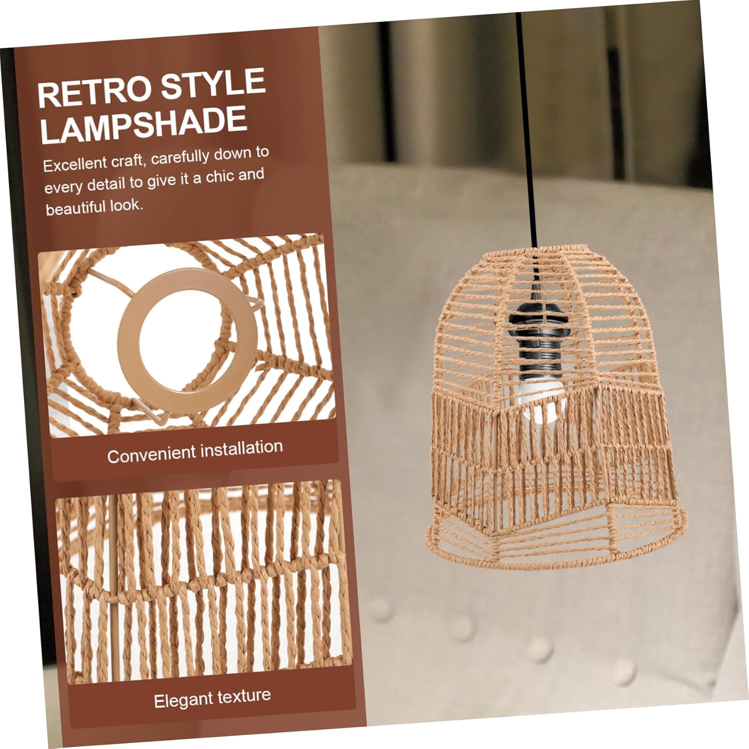 POPETPOP Retro Woven Lampshade for E27 Base Small Paper Weaving Ceiling Light Cover for Indoor Spaces like Cafes and Homes