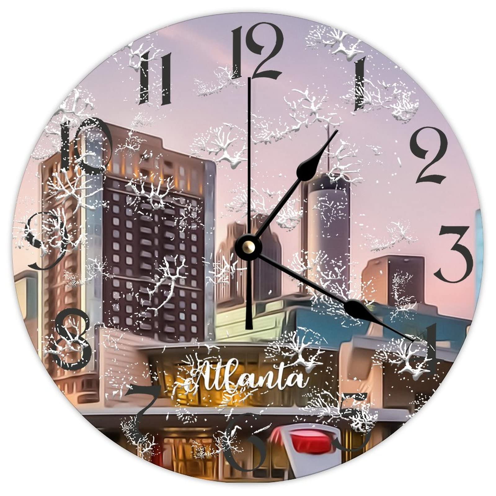 Horloge murale ronde en bois Atlanta City haut de gamme décorative