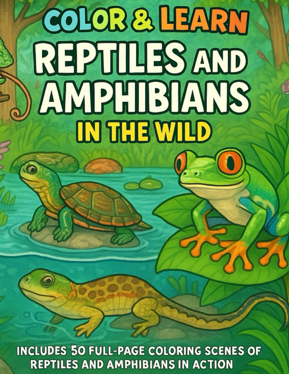 Color & Learn Amazing Reptiles and Amphibians: Includes 50 Full-Page Coloring Scenes of Reptiles and Amphibians in Action