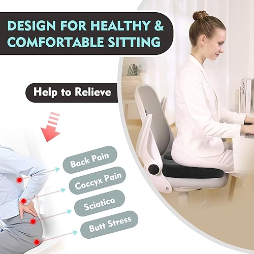 Miniatura 7 de HAVARGO Cojín de asiento de alivio de presión, cojín de coxis para dolor de coxis, sillas de oficina, cojines para alivio de presión (negro nuevo)