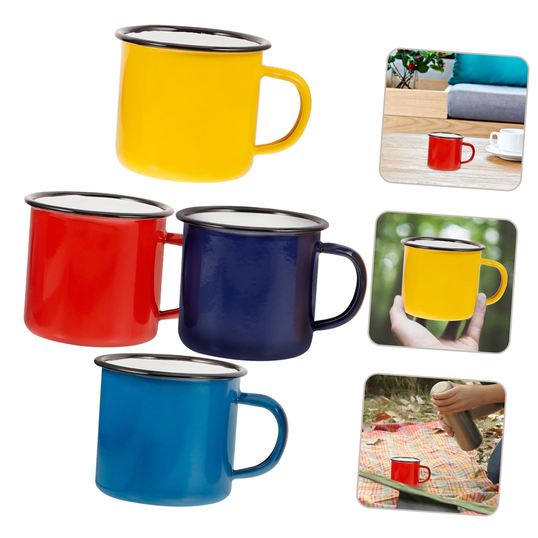 4stücke Emaille Wiederverwendbare Campingbecher Emaillebecher für Tee Kaffee Milch Heiße Getränke Robust und Bruchfest für Outdoor-urlaube und Partys