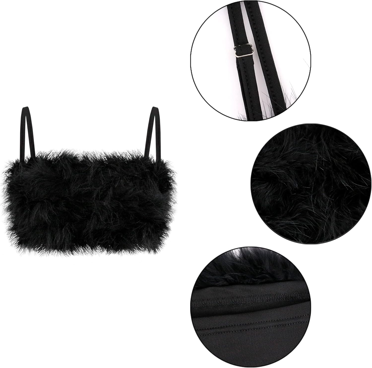 TYNORA Women's Faux Fur Crop Top Spaghetti Strap Tube Tops Strappy Cami for Concert Club Party - Image 6