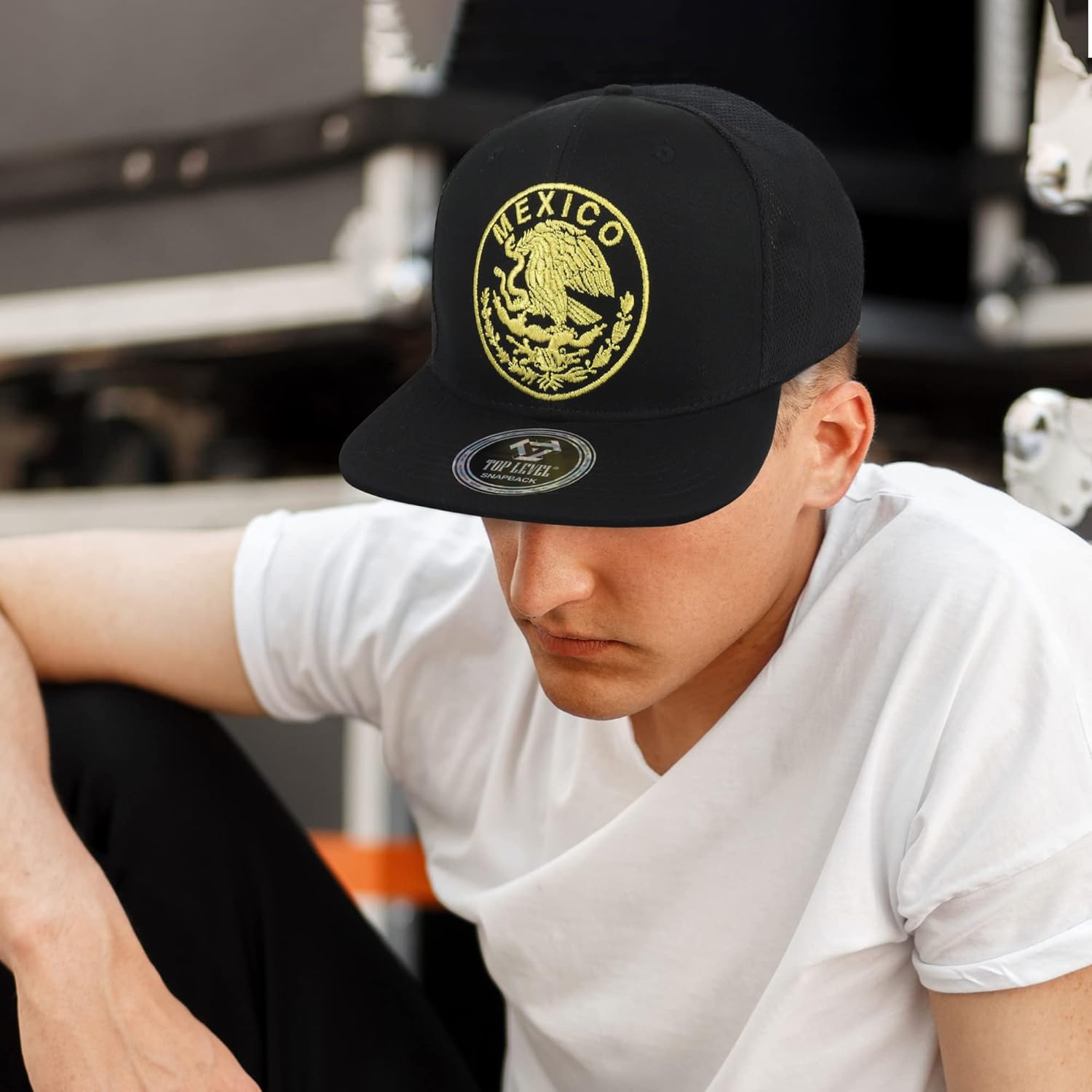 Trendy Apparel Shop City of Mexico Eagle Embroidered Flatbill Trucker Mesh Cap - Image 4