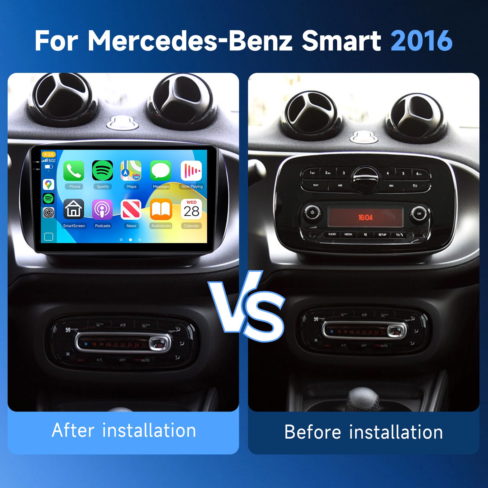 Hodozzy 4G+64G Radio para Mercedes Benz Smart 453 Fortwo 2014-2020 Android 9 Pulgadas InCell Pantalla Táctil GPS Carplay Inalámbrico Android Auto, Radio Coche 2 DIN Bluetooth DSP WiFi FM RDS Cámara
