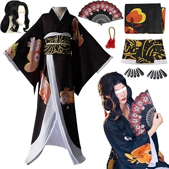 Muzan Costume Women Outfit Dress Black Wig Halloween Full