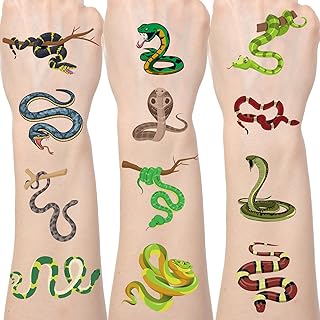 Snake Tattoo Temporary Stickers - 200+ Snake Party Decorations Cartoon Snake Fake Tattoos Gifts for Kids Adult Funny Tribal Viper Animal Reptile Party Favors Supplies Decor Prizes Rewards