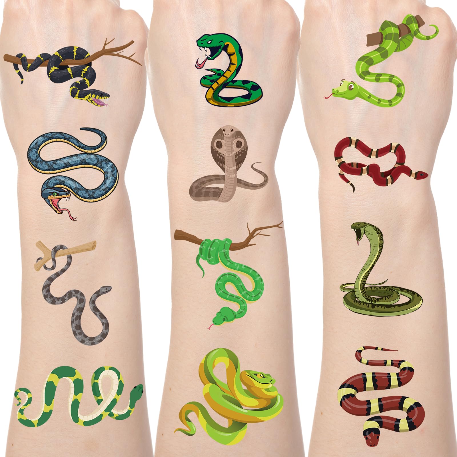 Snake Tattoo Temporary Stickers - 200+ Snake Party Decorations Cartoon Snake Fake Tattoos Gifts for Kids Adult Funny Tribal Viper Animal Reptile Party Favors Supplies Decor Prizes Rewards