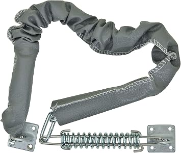 QCAA Extra Heavy Storm Door Chain Check, for Heavy Commercial Door, 32" Length Overall, Solid Brass Bracket Satin Chrome Plated, 304 Stainless Steel Hook, Grey Textured Vinyl Cover, 1 Pack