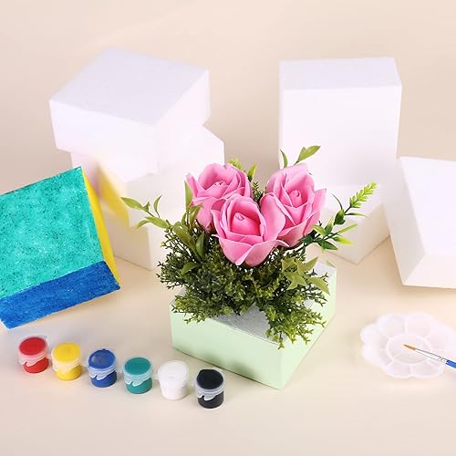 Miniatura 6 de AMZQNART Paquete de 8 bloques de espuma para manualidades, ladrillos de espuma de poliestireno cuadrados de 4 x 4 x 2 para escultura artística,