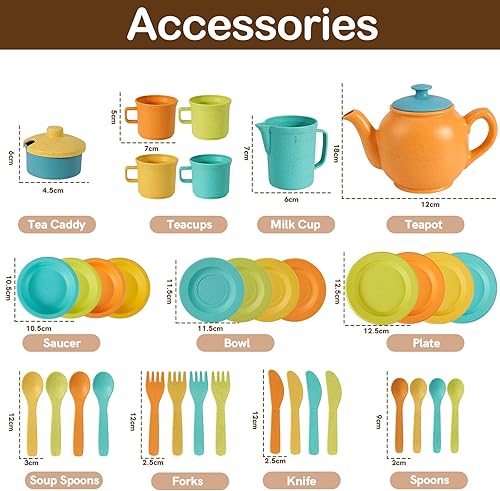 Miniatura 6 de BUYGER Juego de utensilios de cocina 2 en 1, accesorios de juguete, juego de fiesta de té para niñas y niños pequeños, utensilios de cocina para