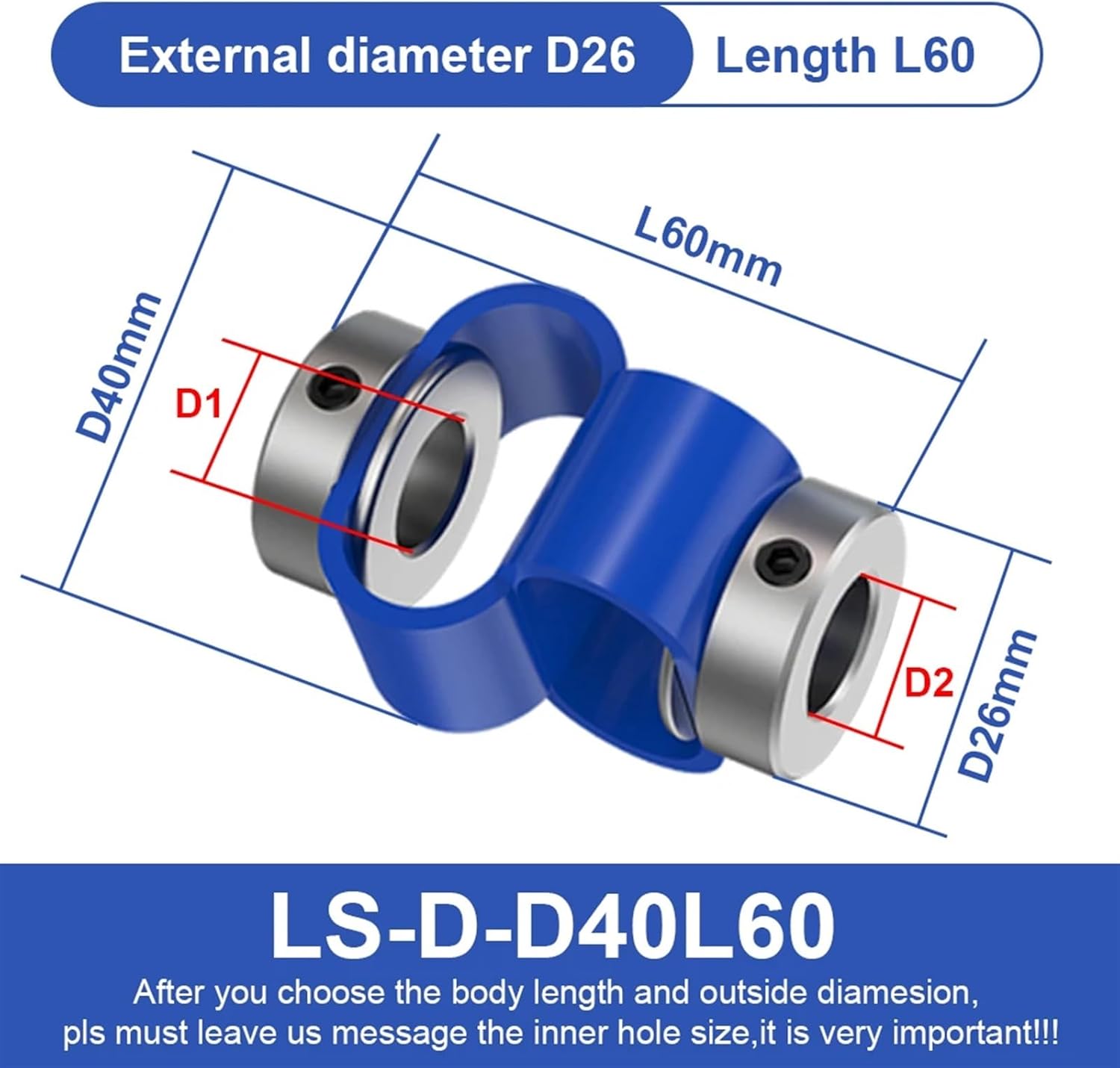 LS-D-D40L60 Double Loop Couple Flexible Alumnum Alloy Encoder Coupling(6mmX7mm)