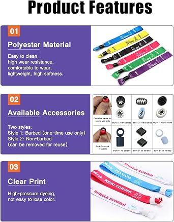 Wanstay Custom Cloth Wristbands Personalized Wrist Bands 30/100/1000 Pcs Bulk with Text Logo, Colored Wristbands Events for Wedding, Lightweight Concert, Club Entrance Wrist Strap Party