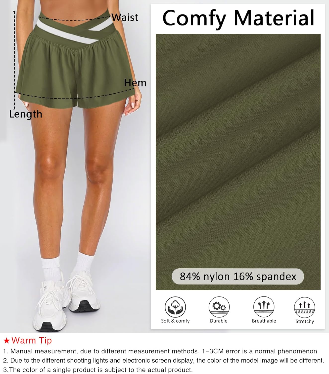 Womens Athletic Workout Shorts Flowy Butterfly Elastic Crossover High Waisted 2 in 1 Running Shorts Pockets for Women - Image 5