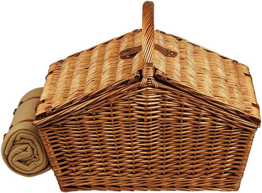 Picnic at Ascot Huntsman English-Style Willow Picnic Basket with Service for 4 and Blanket - Santa Cruz