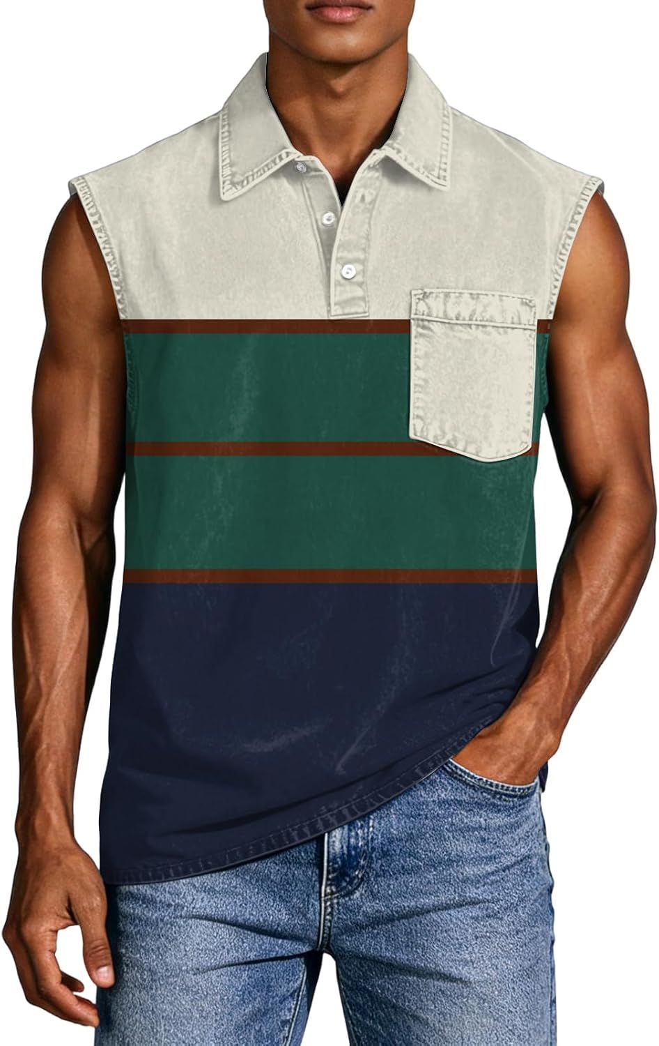 WENKOMG1 Men's Tank Tops Sleeveless Plaid Print Workout Gym Bodybuilding Fitness Muscle Polo Shirt, S-4XL