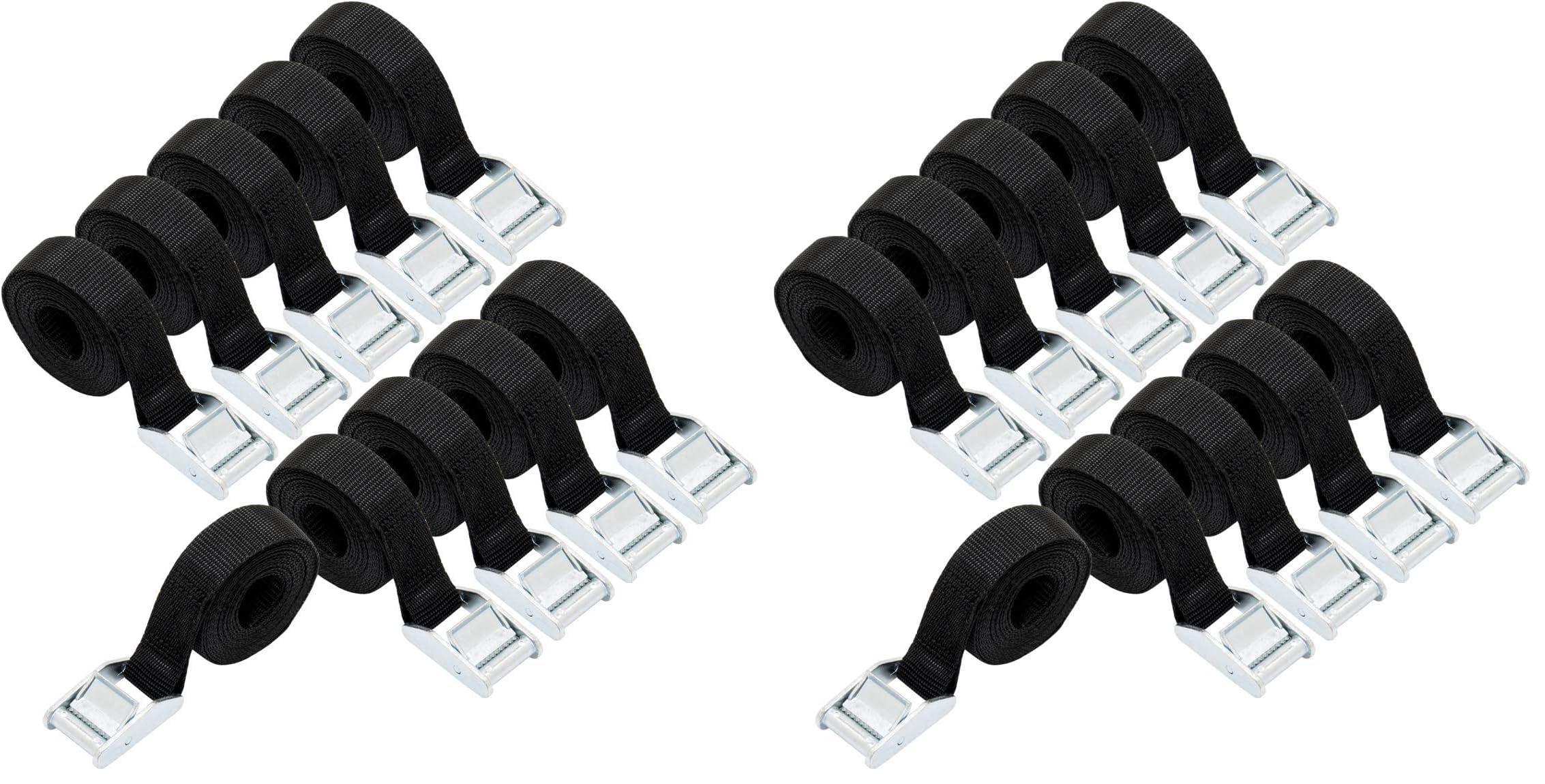 Amazon Basics Cinghie di fissaggio, lunghezza 2.5 m, larghezza 25 mm, capacità di carico 150 kg, conformi a DIN EN 12195-2, 10 unità, confezione da 2, colore nero