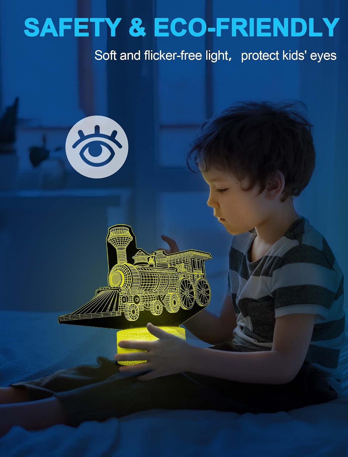 Nice Dream Train Night Light for Kids, 3D Illusion Lamp, 16 Colors Changing with Remote Control, Room Decor, Gifts for Children Boys Girls