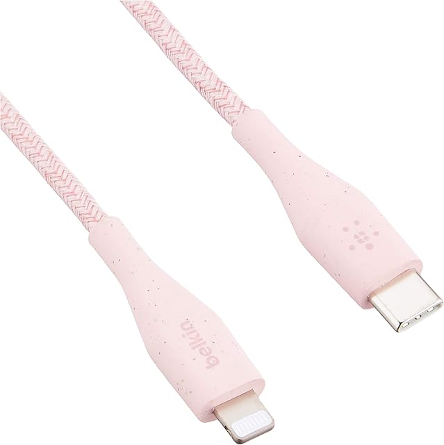 Belkin Boost Charge USB-C Cable with Lightning Connector + Strap (made with DuraTek) - USB-C to Lightning Cable for iPhone 13, 13 Pro, 13 Pro Max, 13 mini and Earlier Models, 4ft/1.2m - Pink