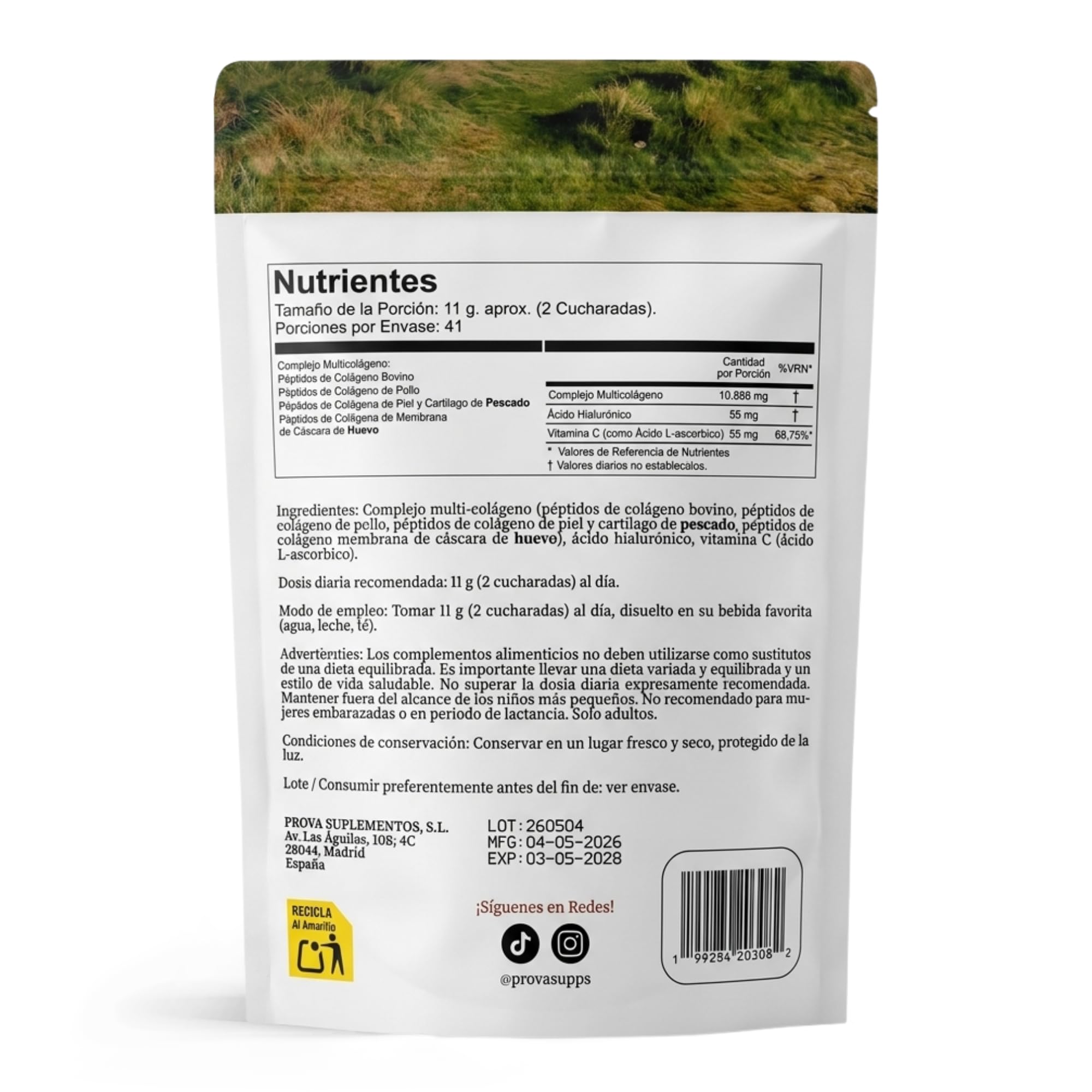 Colágeno Multicólageno Hidrolizado en Polvo | Tipos I, II, III, V y X | Con Vitamina C y Ácido Hialurónico | Colágeno para Mujeres y Hombres (454 g)