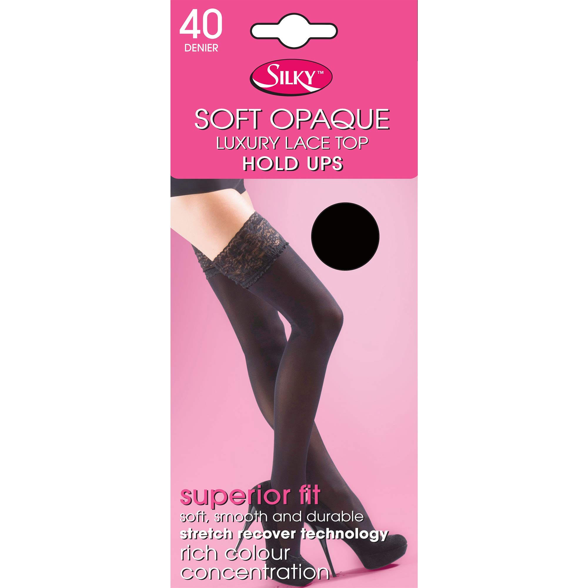 Silky Women's Black / Opaque 40 Denier Lace Top Hold Ups (1 Pair) (Medium (36”-42”)) (Black)