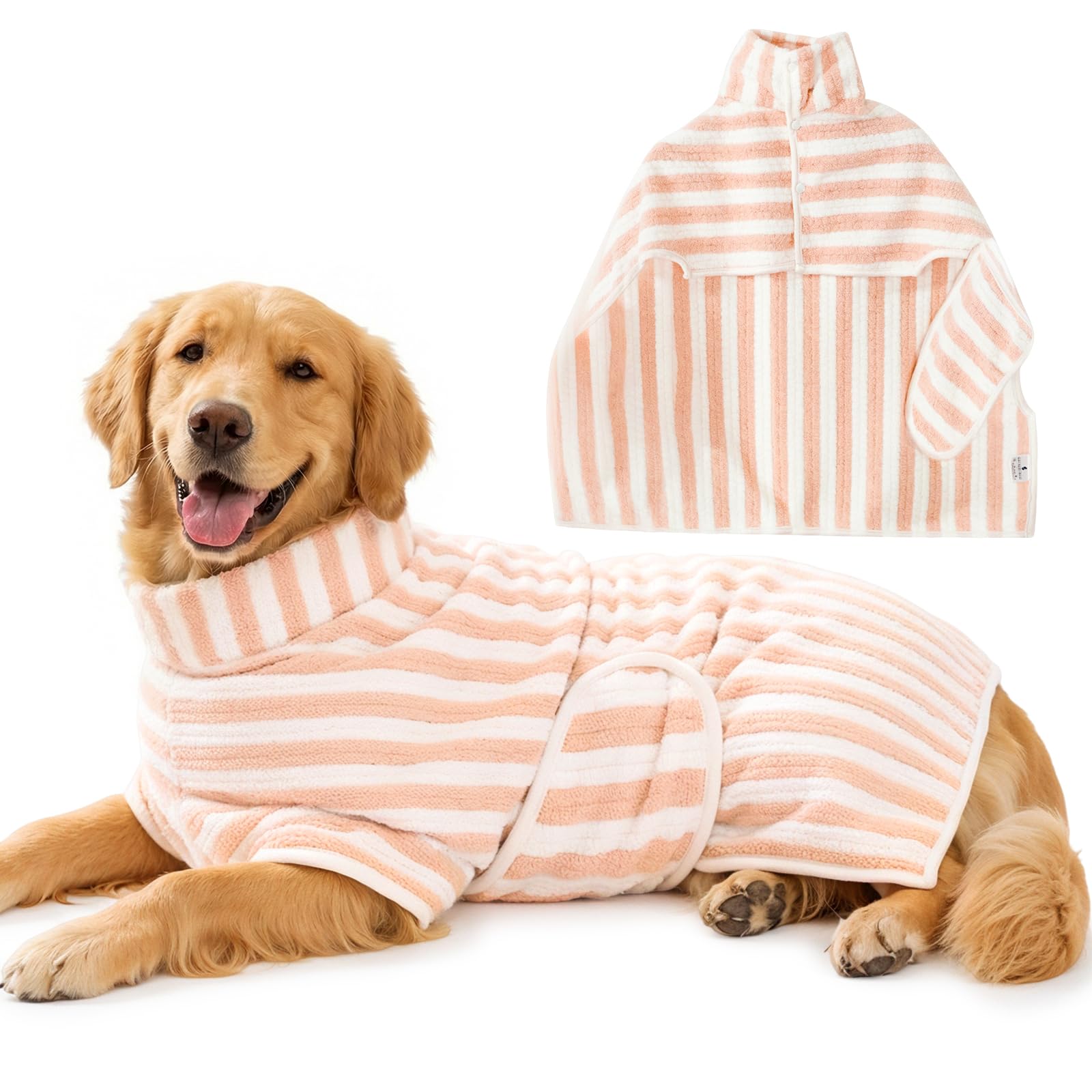 Dog Drying Coat, Super Absorbent Dog Bathrobe Towel, Cute Soft Pet Bathrobe, Adjustable, Microfiber Dog Drying Towel, Pet Towel Robe for Medium Large Dogs,Bath, Swim, Groom & Travel