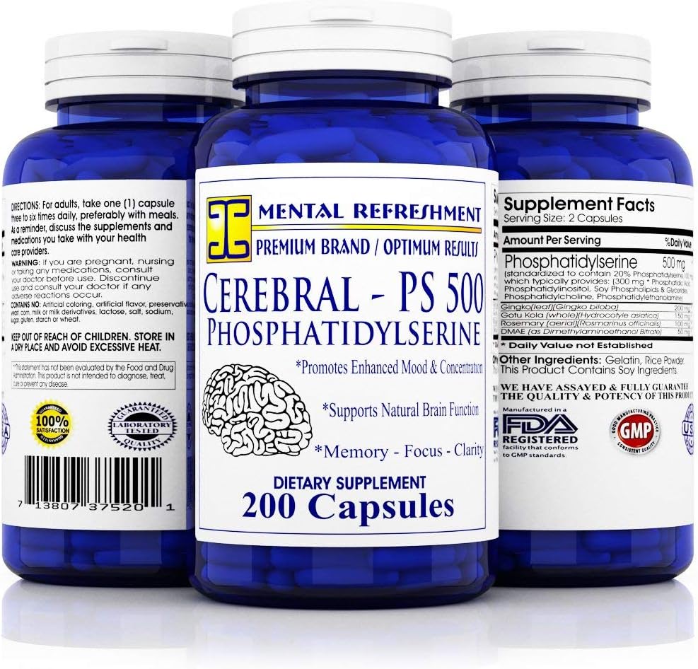 Mental Refreshment: Cerebral PS 500mg 200 Capsules - Best Value, Most Potent Phosphatidylserine