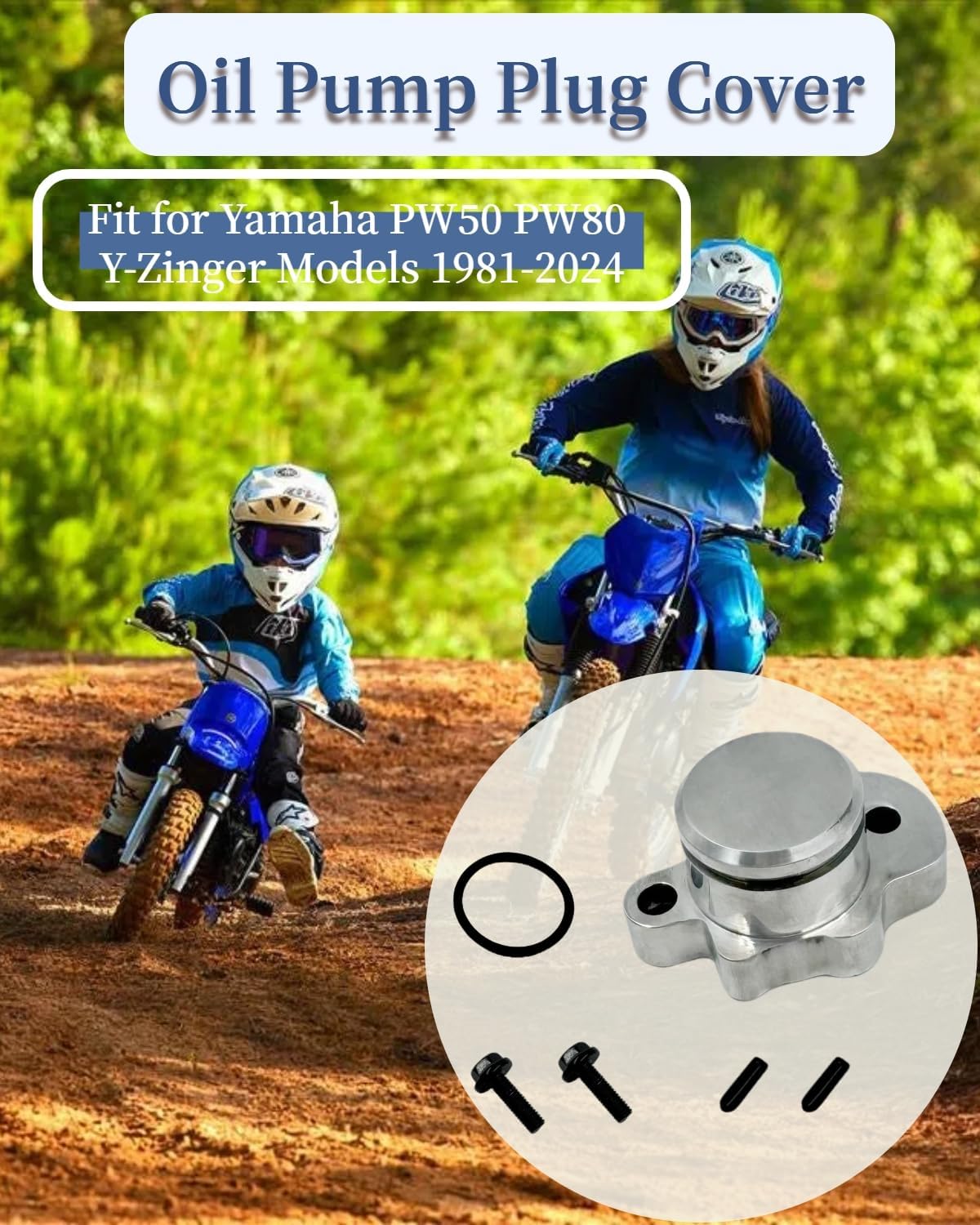 Oil Pump Plug Cover Fit for Yamaha PW50 PW80 Y-Zinger Models 1981-2024,With Plug Cover,O-Ring,2Pcs Port Cap,2Pcs Mounting Bolts