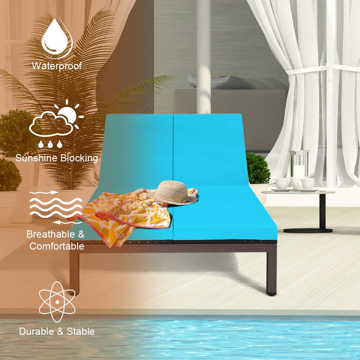costway outdoor rattan lounge chair chaise recliner adjustable cushioned patio