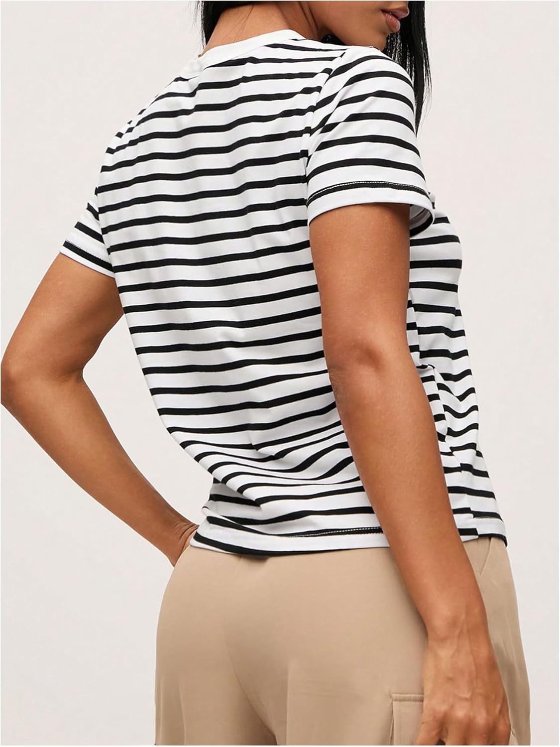 SweatyRocks Women's Striped Short Sleeve Tee Shirts Casual Crew Neck Tees Streetwear - Image 2