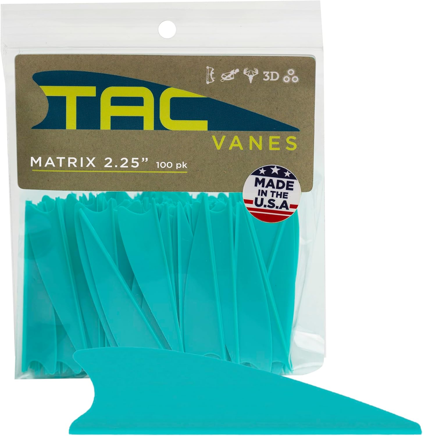 TAC Vanes 2.25" Matrix Shield Cut Vanes, Turquoise Vanes, Pack of 100, Vanes for Archery Bowhunting and Recreational Shooting