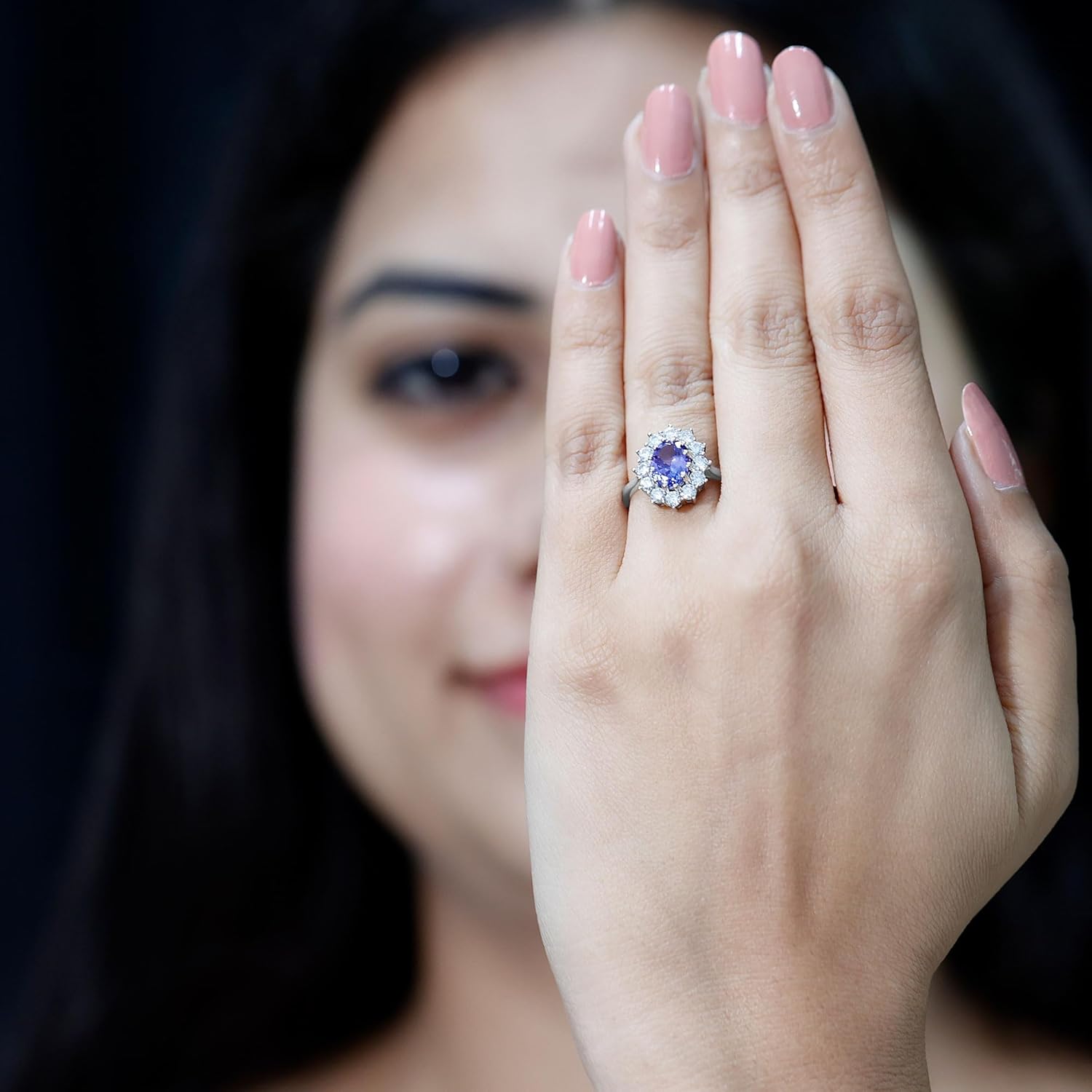 Natural 1.39 Carat Tanzanite Oblong Engagement Ring in Silver, Aaa Quality - Gift For Women Who Has Everything