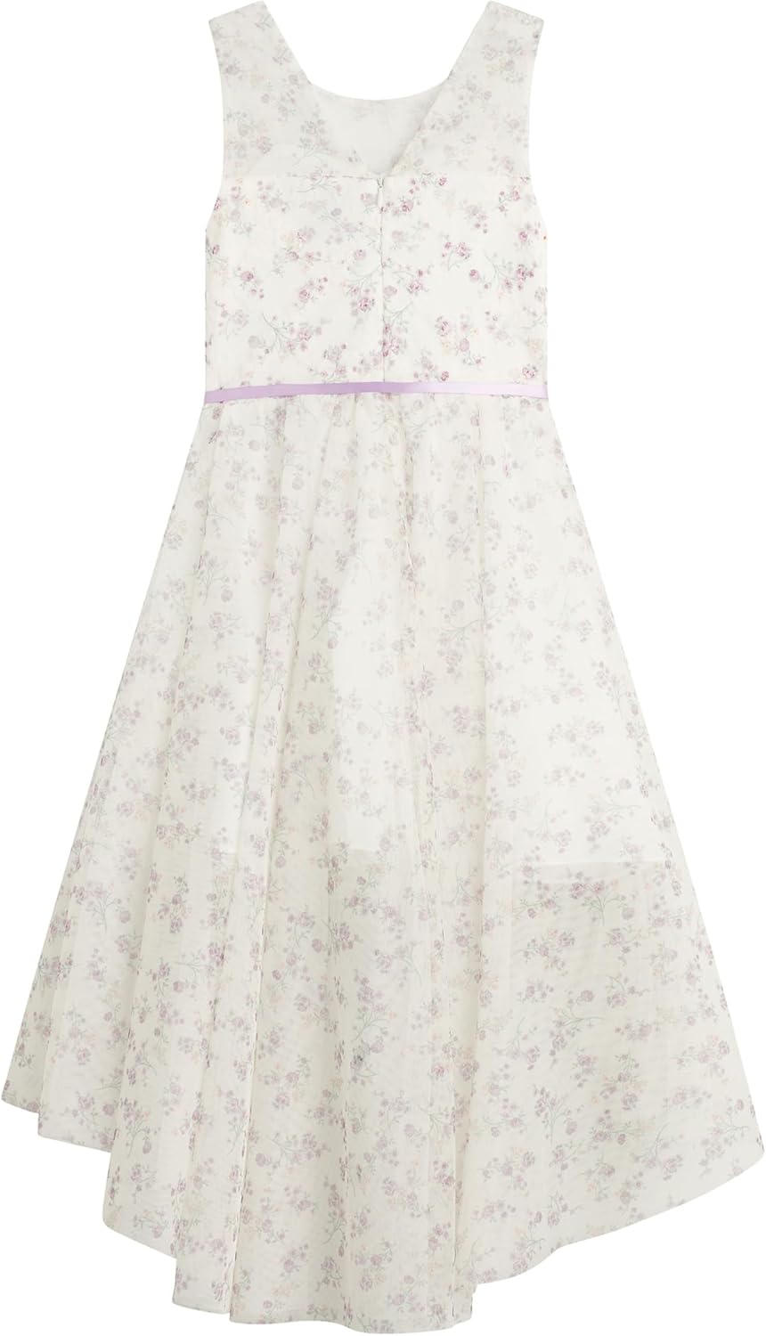 Beautees Girls Sleeveless Floral Mesh High Low Party Dress - Image 2