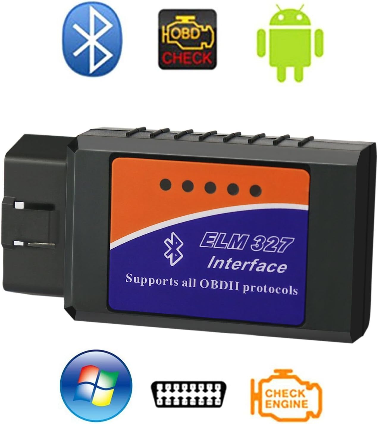 ELM327,Car Bluetooth OBD 2 OBD2 OBDII Scan Tool Scanner Adapter Code Reader Check Engine Light Diagnostic Tool for Android ,Windows & PC(Bluetooth ELM327)
