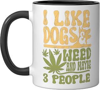 Funny 420 Like Dogs Weed 3 People Cannabis Smoker Dog Lover Ceramic Mug, Black/White