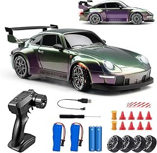 RC Drift Car, 1:24 Scale Remote Control Vehicle with LED Lights, 2.4GHz 20KM/H 4WD High Speed RC Cars, Drifting Tires＆Two Batteries, Racing Sports Toy Idea Gift for Adults Boys Girls and Kids