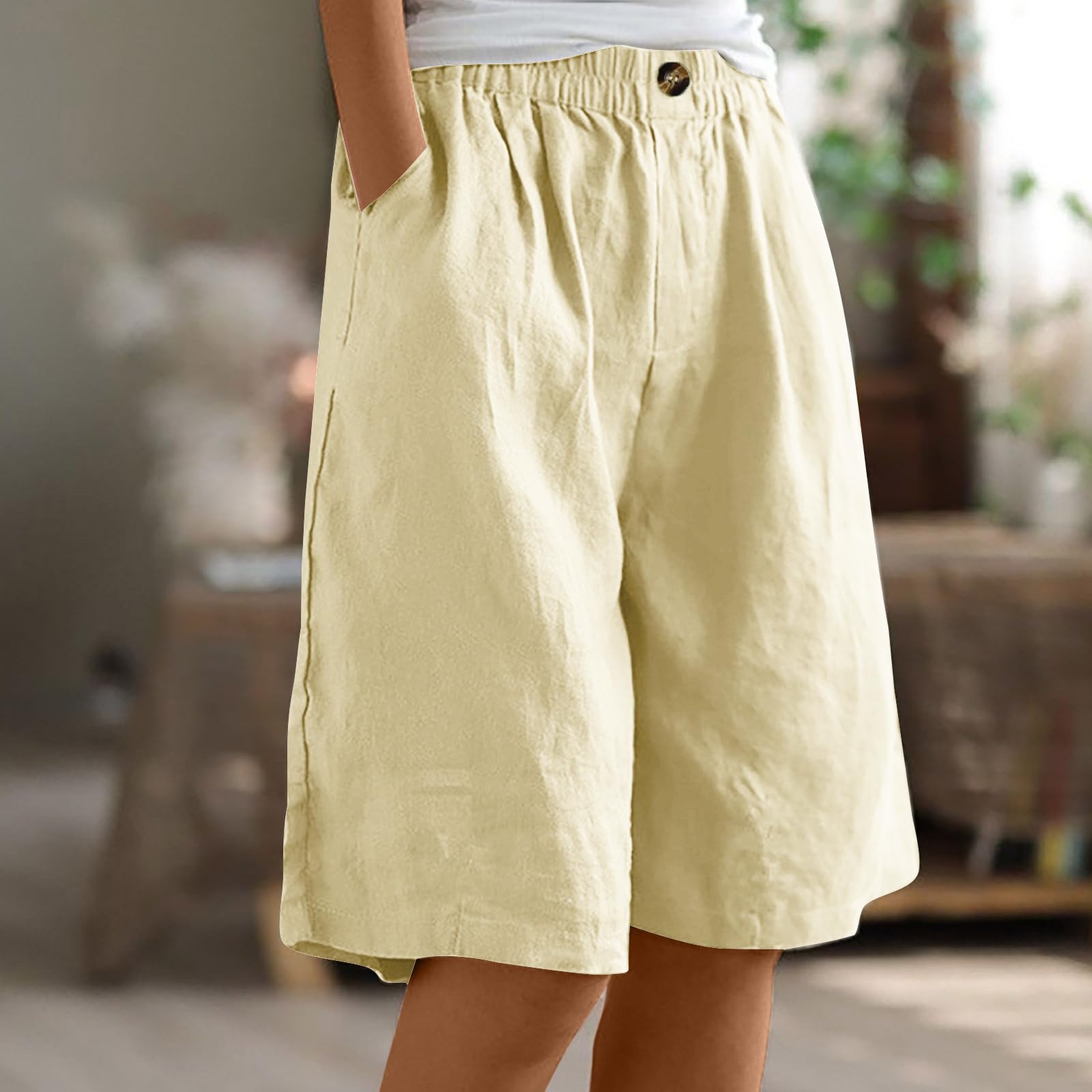 XUNRYAN Shorts for Women Trendy Summer High Waisted Comfy Bermuda Shorts Drawstring Linen Pants Beach Casual Loungewear