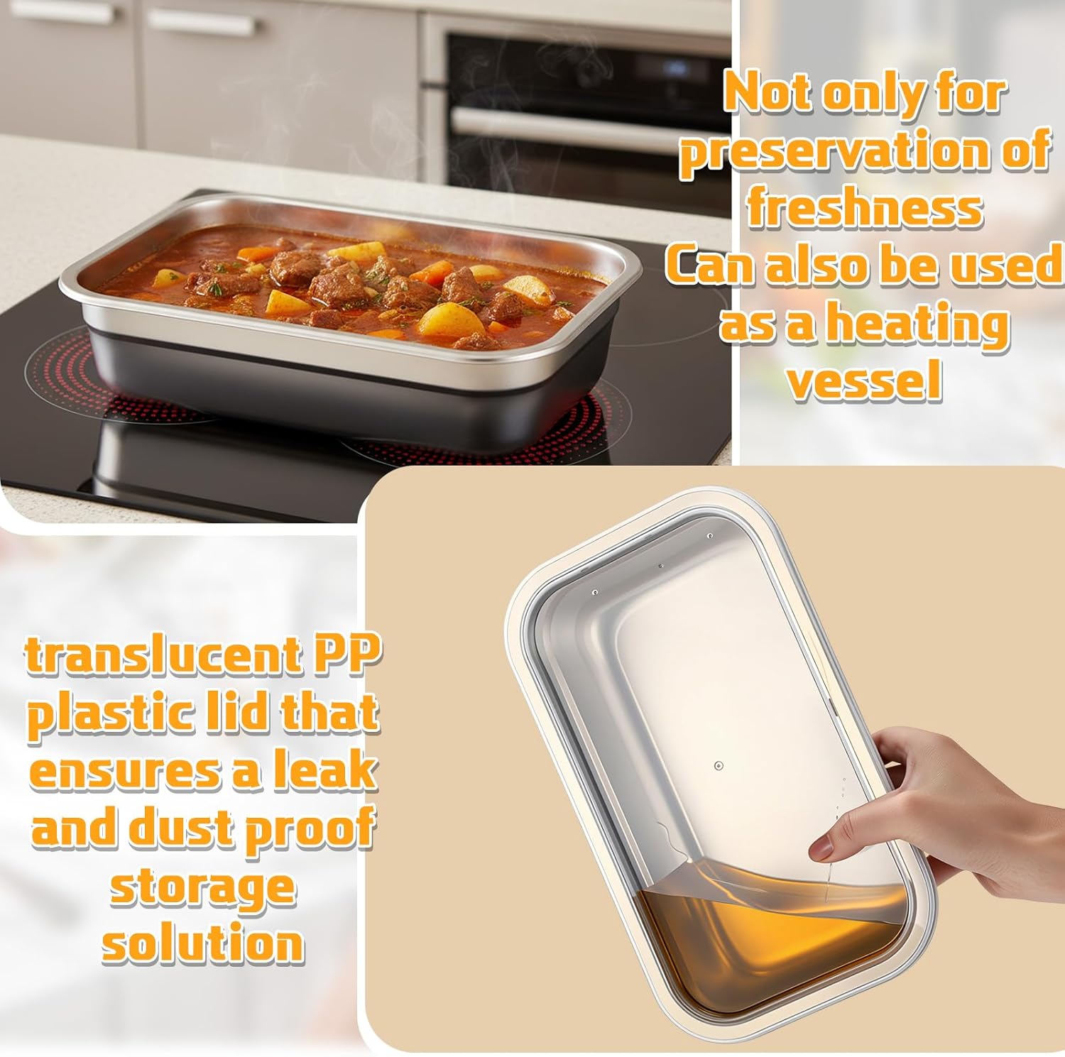 LemonRoad 6 Pack 1/4 1/2 Size 304 Stainless Steel Food Storage Containers with Lids 2.5 Inch Deep Hotel Pans Stackable Kitchen Restaurant Supplies Storage Food Chicken for Home, Hotel, Buffet - Image 4