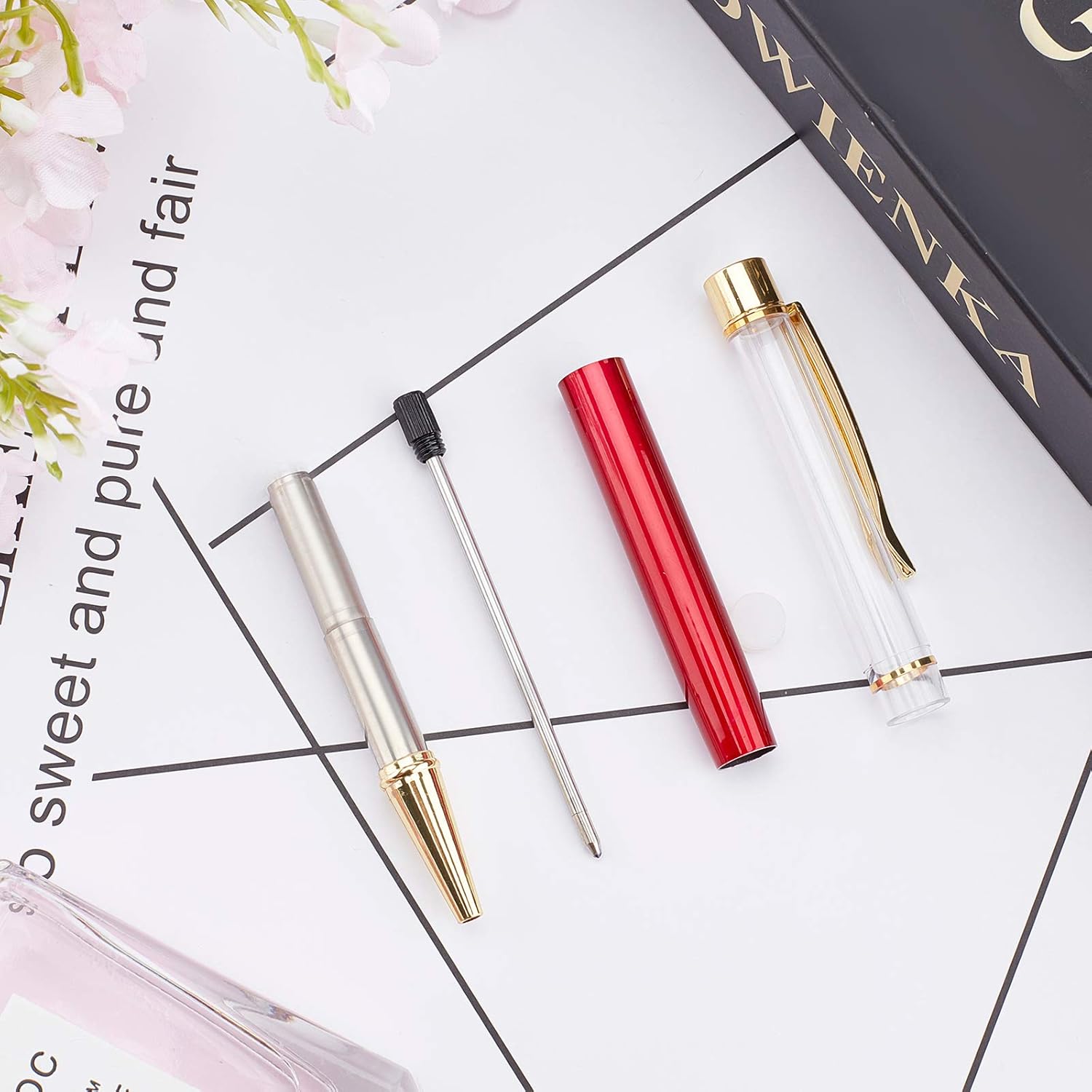 GORGECRAFT 10Pcs Empty Tube Pens Floating DIY Pens Creative Empty Ballpoint Pen Gold Cap for DIY Glitter Epoxy Resin Crystal Ballpoint Pen, 10 Colors
